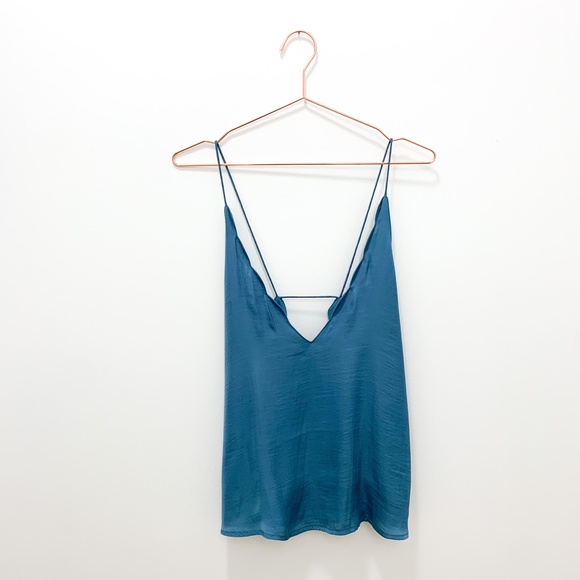 URBAN OUTFITTERS TEAL V-NECK SATIN TOP - Picture 2 of 6